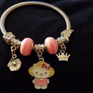 Aw so adorable! Hello Kitty Pink and Silver Charm Jewelry stretch Bracelet